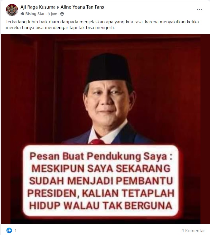 [Cek Fakta] Prabowo Mengumpat Sebut Pendukungnya Tak Berguna? Ini