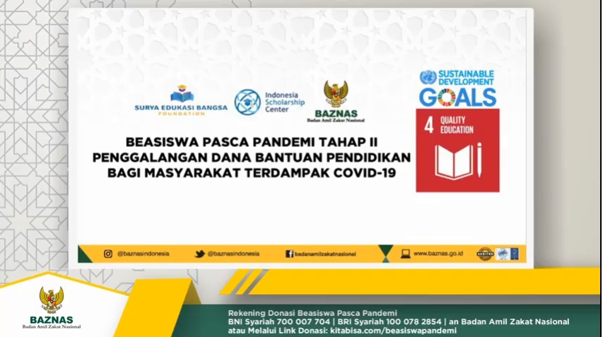 Peluncuran Program Beasiswa Pasca Pandemi Tahap dua. Foto: Youtube Baznas TV.