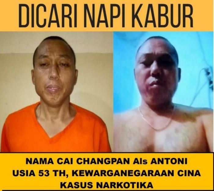 Narapidana Tiongkok yang kabur dari Lapas Kelas 1 Tangerang, Cai Changpan. Dok Polda Metro Jaya