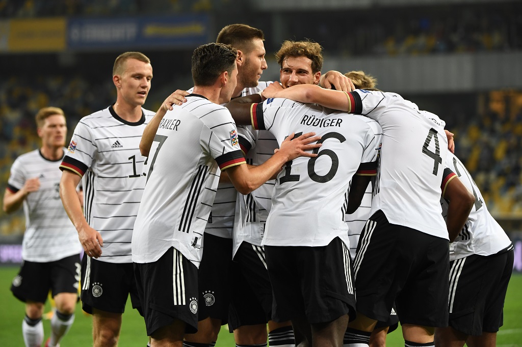 Selebrasi gol para pemain Jerman. (Sergei SUPINSKY / AFP)