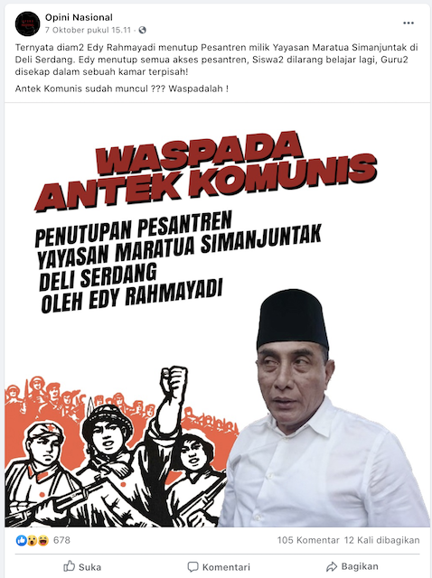 Tangkapan layar informasi palsu yang beredar di media sosial