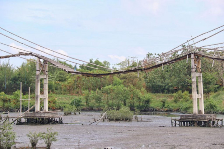 Jembatan Bambu Kawasan Wisata Wonorejo Surabaya Rusak