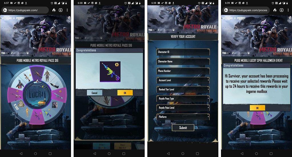 Situs palsu modus phishing yang menjebak gamer PUBG Mobile. (Kaspersky)