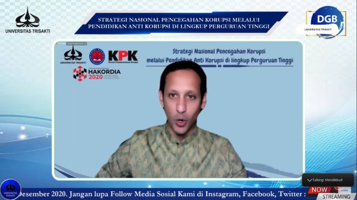 Nadiem: Kampus Wajib Jalankan Pendidikan Anti Korupsi