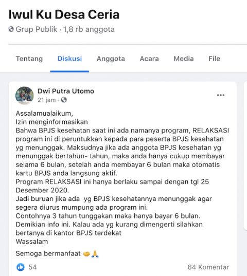 Cek Fakta Benarkah Tunggakan Bpjs Kesehatan Bisa Lunas Dengan Membayar Tunggakan 6 Bulan Cek Faktanya<script async src=