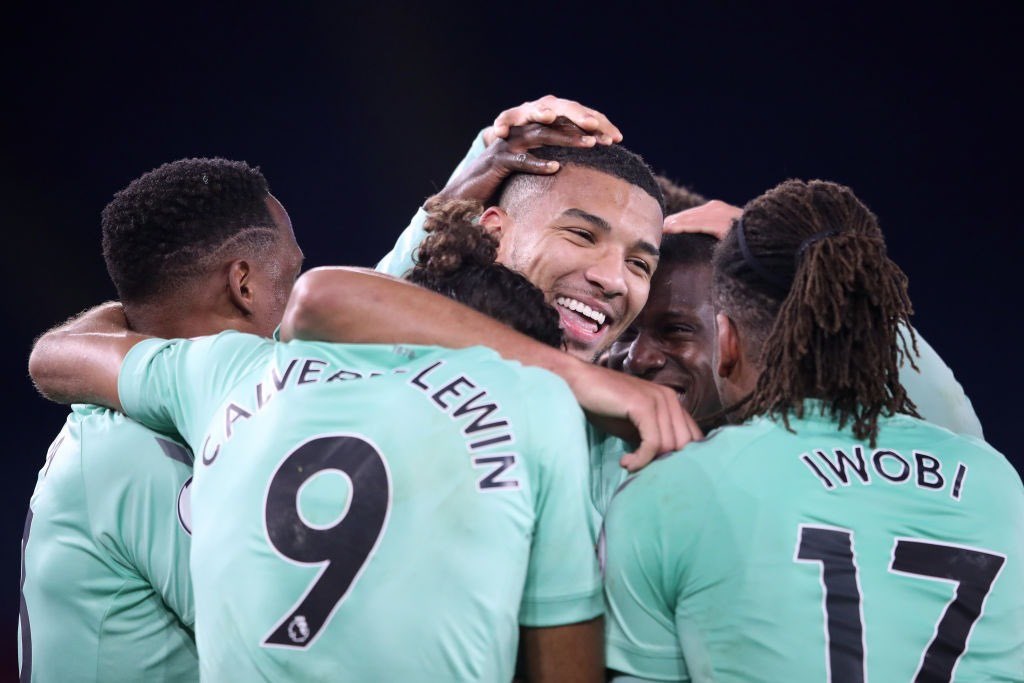 Selebrasi kemenangan para pemain Everton. (Foto: Twitter Everton)