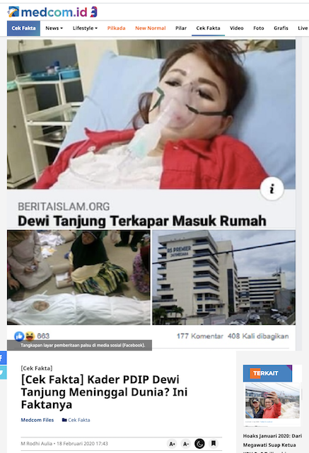 Hoaks Februari 2020: Dari Presiden Jokowi dan Dewi Tanjung Meninggal hingga Sertifikat Halal McDonald's Dicabut