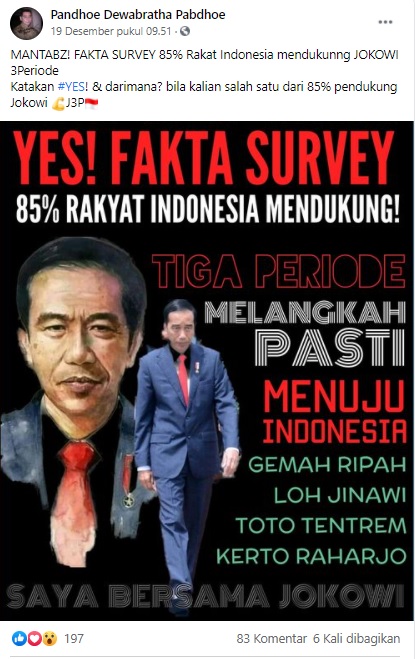 Cek Fakta Survei 85 Persen Masyarakat Dukung Jokowi 3 Periode Ini Faktanya