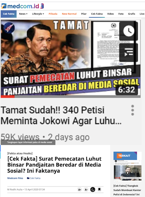 Hoaks April 2020: Dari Setiap Pemilik KTP Elektronik Dapat Rp680 Ribu hingga Luhut Dipecat