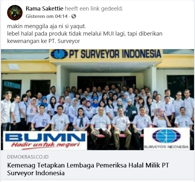 Tangkapan layar berita palsu Foto:Facebook