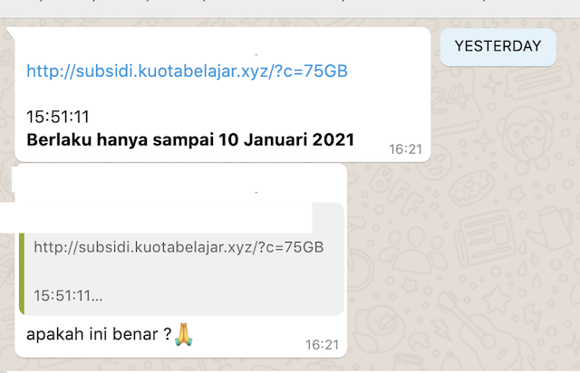 [Cek Fakta] Beredar <i>Link</i> Subsidi Kuota Belajar 75 GB? Ini Faktanya