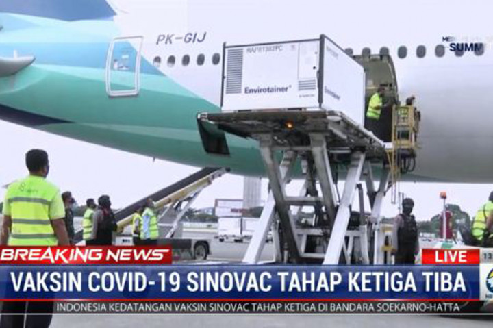 Detik-detik Kedatangan Vaksin Sinovac Tahap 3 di Indonesia
