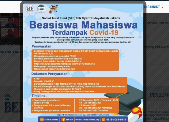 UIN Jakarta Beri Beasiswa Mahasiswa Terdampak Covid-19, Ini Persyaratannya