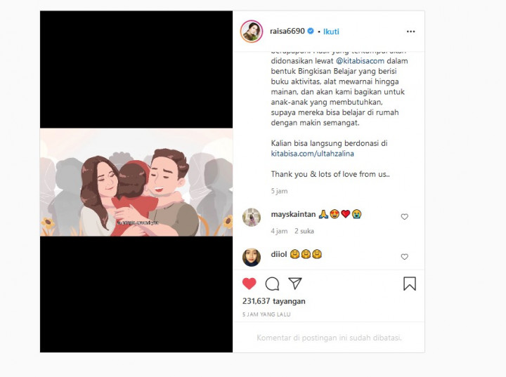 Ulang Tahun Zalina, Raisa Ajak Fans Donasi Bingkisan Belajar