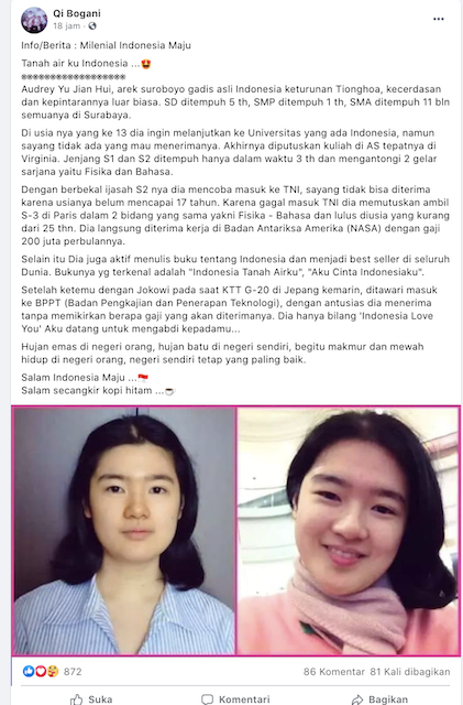 Tangkapan layar informasi yang beredar di media sosial