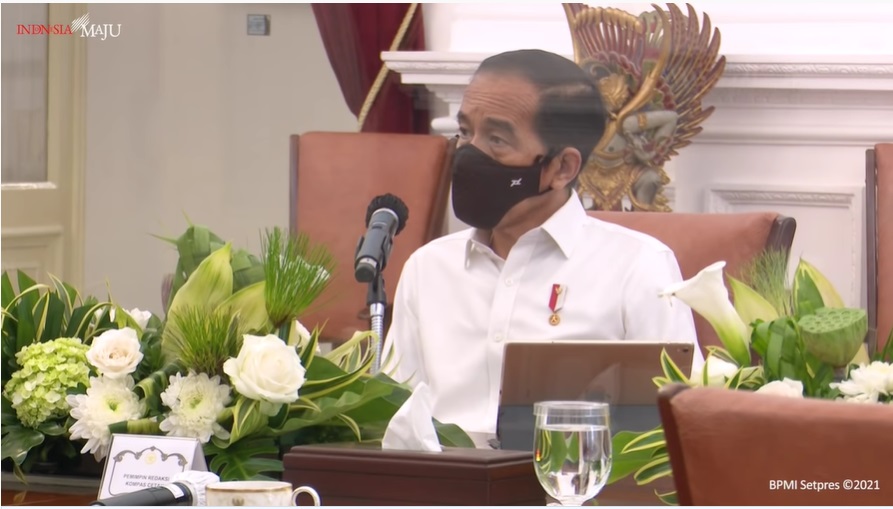 Presiden Joko Widodo dalam video pertemuan dengan pemred media nasional yang diunggah, Sabtu, 20 Februari 2021. Foto: BPMI Setpres