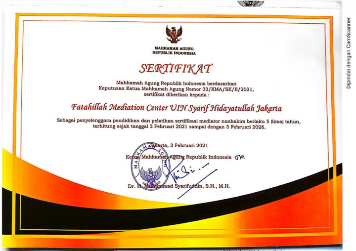Pusat Mediasi Fatahillah UIN Jakarta Kantongi Sertifikat Mahkamah Agung