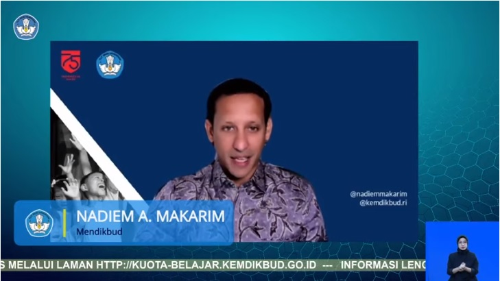 Mendikbud Nadiem Makarim. Tangkapan layar YouTube