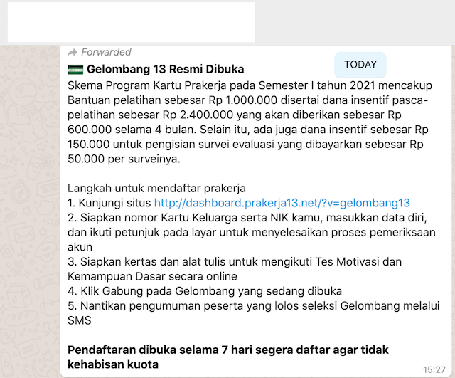 [Cek Fakta] Benarkah Ini Link Pendaftaran Gelombang 13 Program Kartu Prakerja? Simak Faktanya