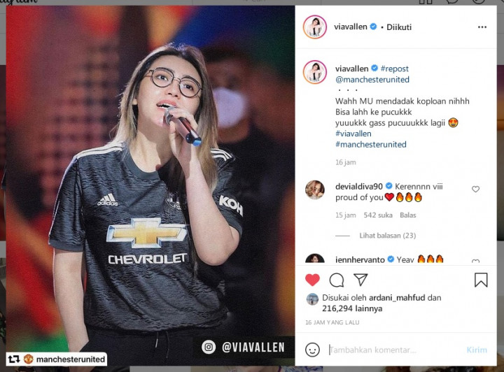 Fotonya Tampil di Instagram Manchester United, Via Vallen Bilang Begini