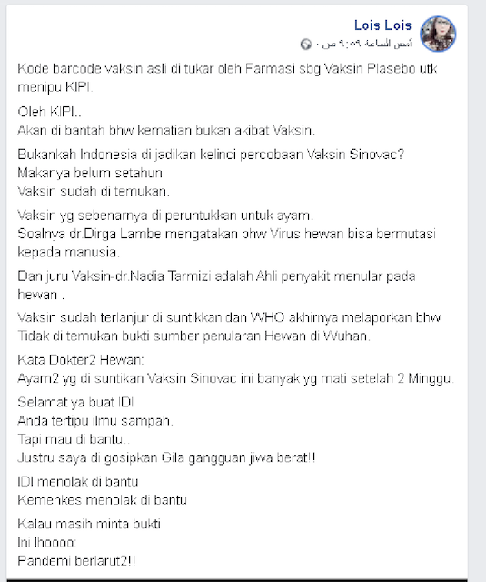 Tangkapan layar pemberitaan palsu di media sosial. Foto: Facebook