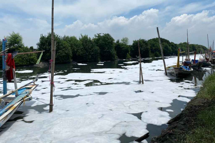 Sungai Tambak Wedi Surabaya Dipenuhi Limbah Busa