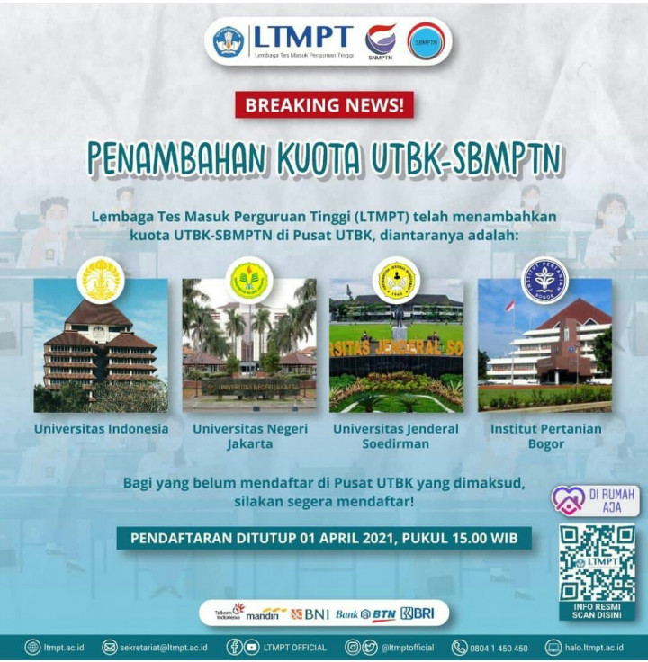 LTMPT Tambah Kuota Peserta di Empat Pusat UTBK Ini