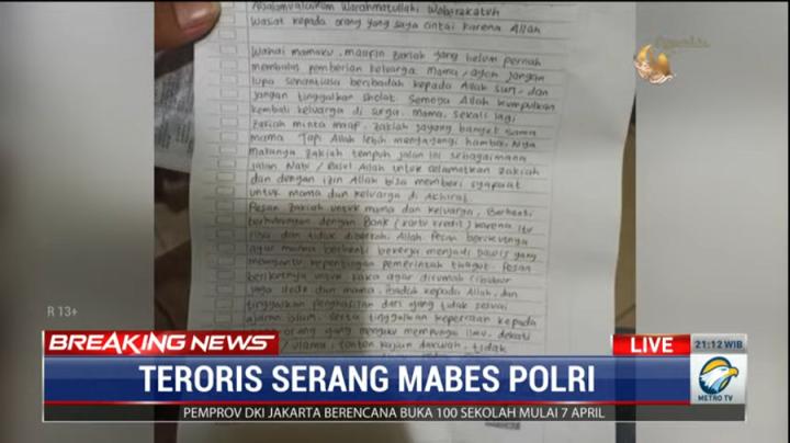Beredar Surat Wasiat Penyerang Mabes Polri, Ini Isinya