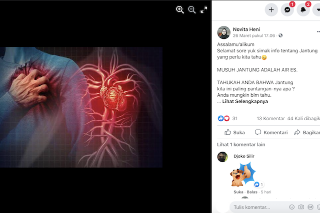 Tangkapan layar pemberitaan palsu di media sosial. Foto: Facebook