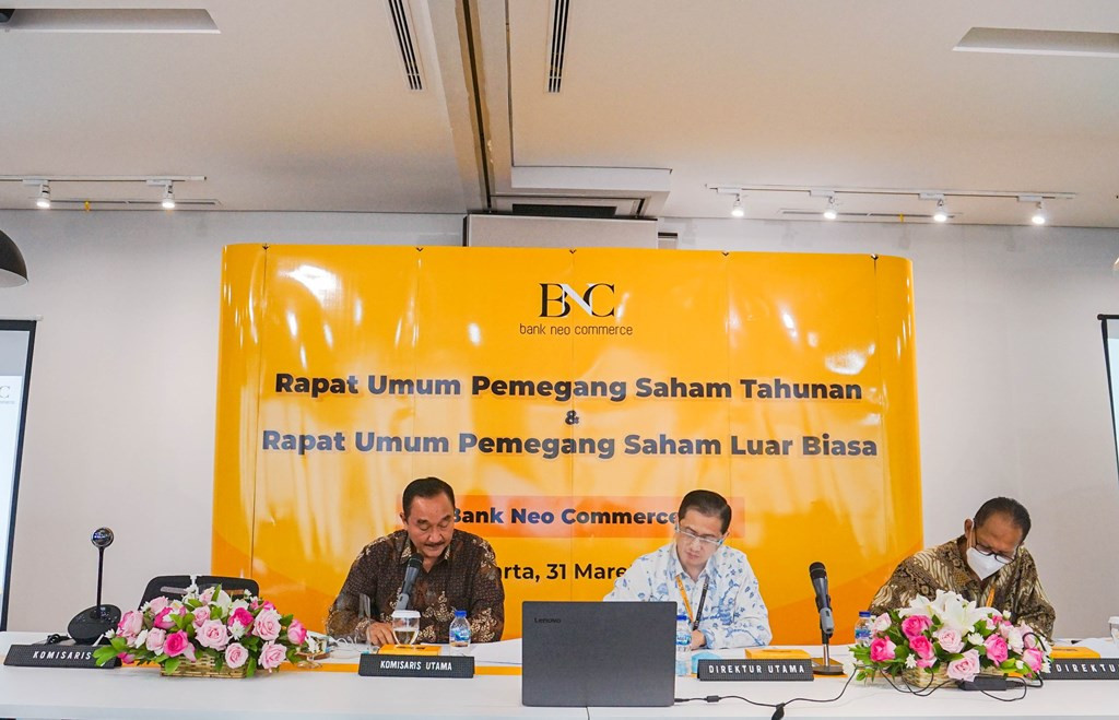 Bank Neo Commerce melalui Rapat Umum Pemegang Saham Tahunan (RUPST) dan Rapat Umum Pemegang Saham Luar Biasa (RUPSLB) melakukan perombakan di jajaran direksi. FOTO: Bank Neo Commerce 