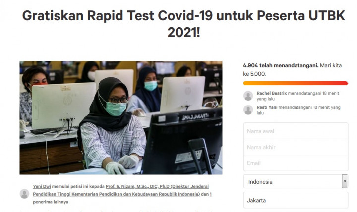 Ramai Petisi, Peserta Minta Biaya Tes Covid-19 untuk UTBK Digratiskan