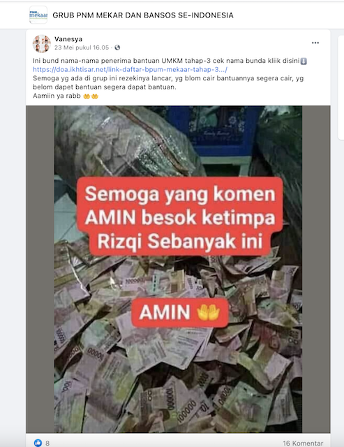 Tangkapan layar pemberitaan palsu di media sosial. Foto: Facebook