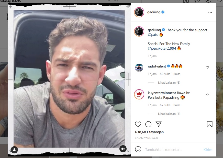 Alexandre Pato beri pesan istimewa  untuk Gading (Instagram @gadiiing)