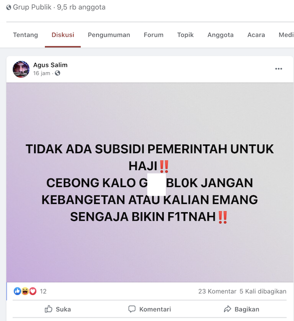 Tangkapan layar informasi yang beredar di media sosial