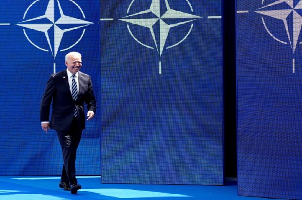 Presiden AS Joe Biden hadir dalam KTT NATO di Brussels, Belgia pada Senin, 14 Juni 2021. (Francois Mori / POOL / AFP)