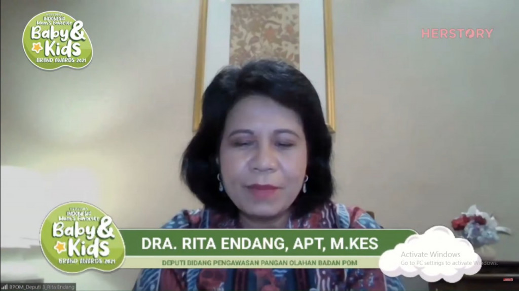 Deputi Pengawasan Pangan Olahan BPOM, Dra. Rita Endang (Ist)