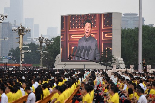 Presiden Tiongkok Xi Jinping pidato peringatan 100 tahun Partai Komunis Tiongkok. Foto: AFP