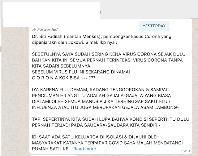 Tangkapan layar informasi yang beredar di media sosial