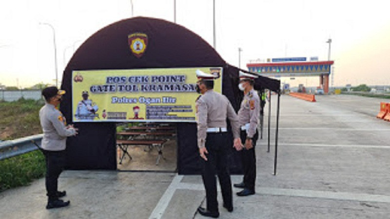 Pos penyekatan di Tol Kayuagung-Palembang. Foto: Istimewa