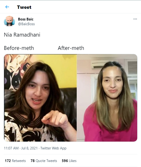 Beda wajah Nia Ramadani. Tangkapan Layar Twitter