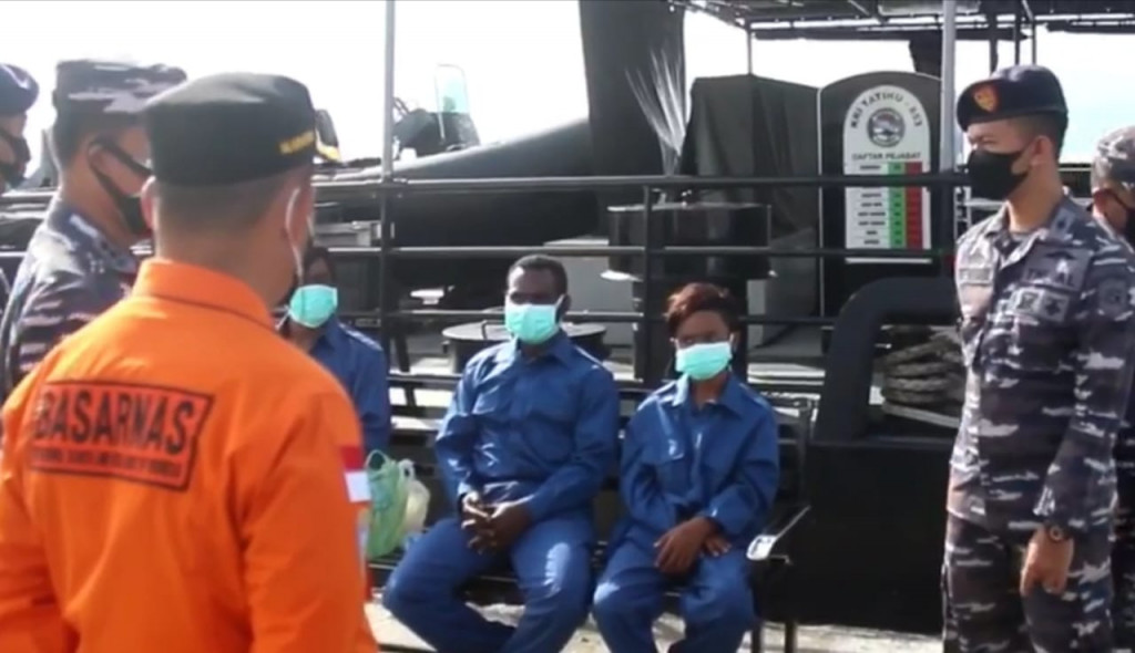 Tiga ABK KM Mitra Usaha selamat dari kecelakaan kapal tenggelam di perairan Batang Dua, Kota Ternate, Maluku Utara. Istimewa.