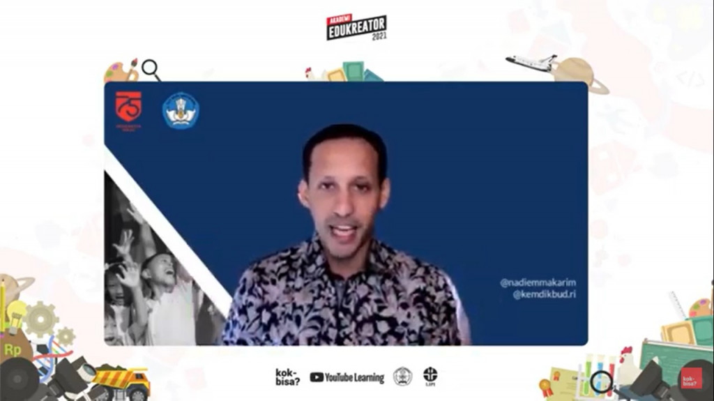 Mendikbudristek Nadiem Makarim dalam webinar Akademi Edukreator 2021. Foto: Tangkapan layar/Ilham Pratama Putra.
