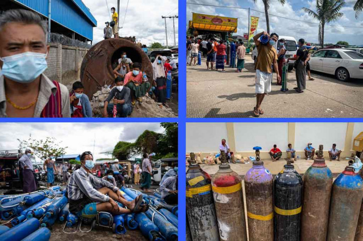 Foto: Sulitnya Warga Myanmar Dapatkan Pasokan Oksigen