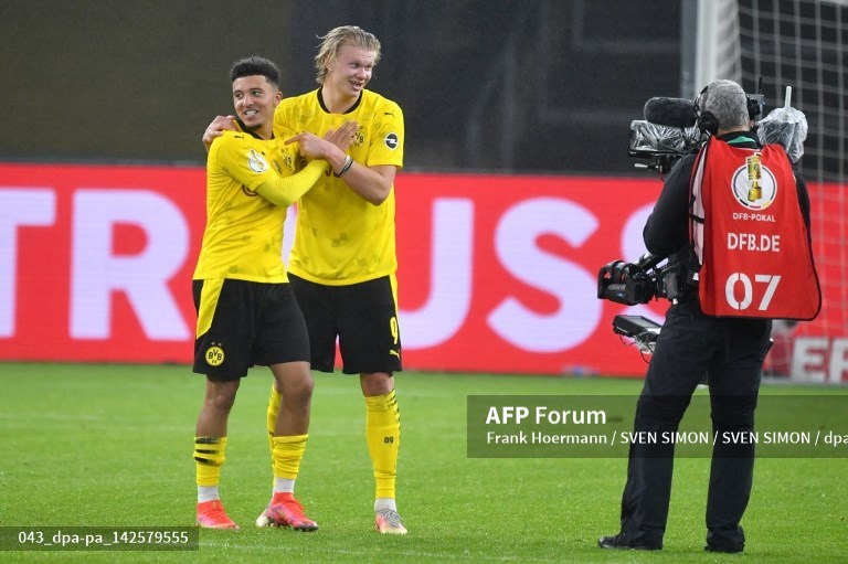 Erling Haaland dan jadon Sancho (AFP/Frank Hoermanin)