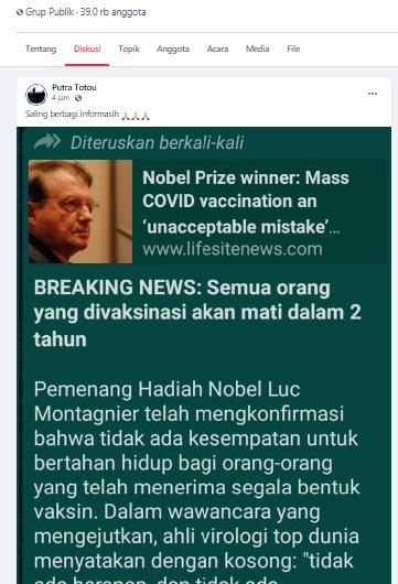 Tangkapan layar informasi yang beredar di media sosial