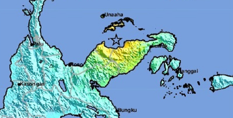 Titik guncangan gempa di Tojo Una Una. Sulteng. (BNPB)