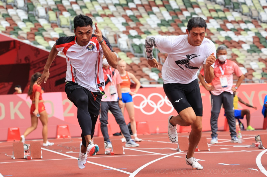 Sprinter Indonesia Lalu Muhammad Zohri (kiri). Dok. NOC Indonesia