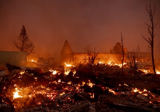 Kota Greenville, California, Amerika Serikat (AS) hancur akibat kebakaran hutan. Foto: AFP