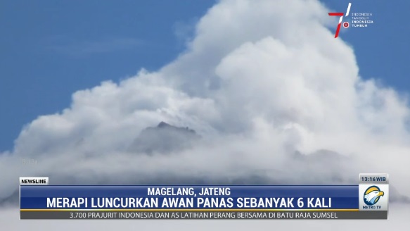 Gunung Merapi kembali erupsi 6 kali pada Kamis, 5 Agustus 2021, pagi.