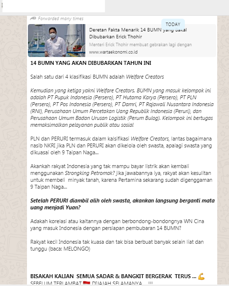 Tangkapan layar informasi yang beredar di grup WhatsApp